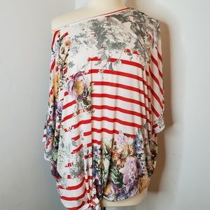 Tops - Stripe & Floral Tie Waste Dolman Top Tops - Stripe & Floral Tie Waste Dolman Top